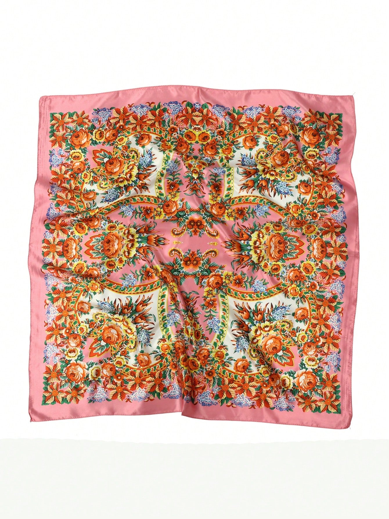 1pc Pink Floral Chiffon Satin Scarf