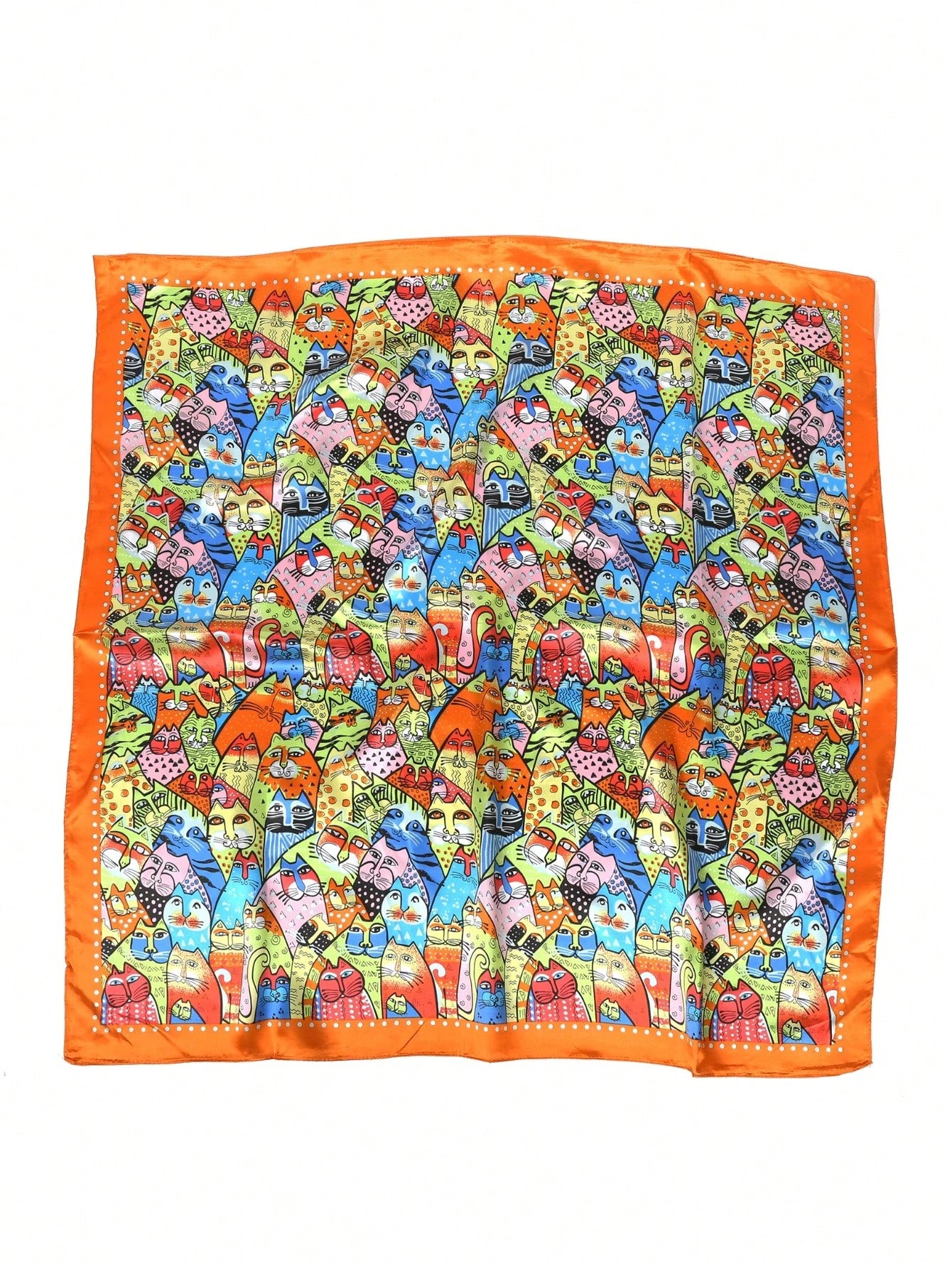 Orange Cartoon Cat Pattern Satin Scarf
