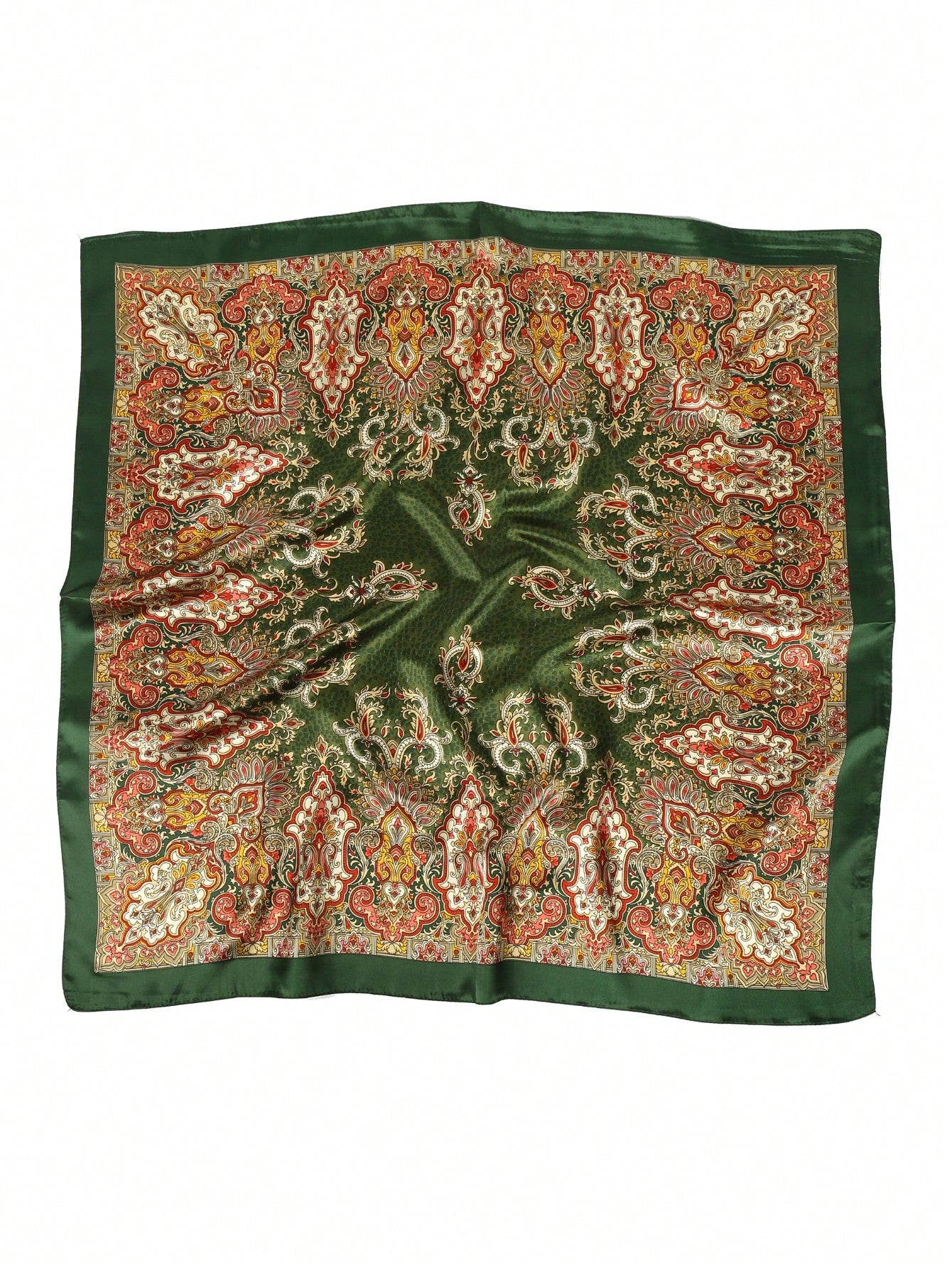 Green Retro Paisley Pattern Silk Scarf