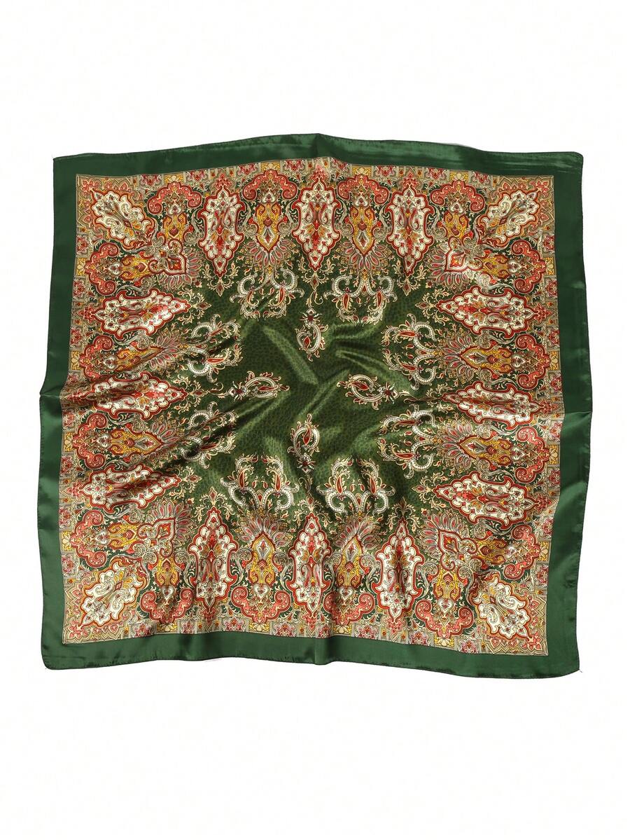Green Retro Paisley Pattern Silk Scarf