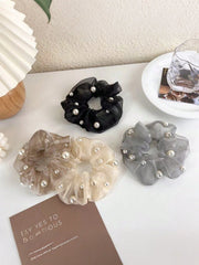 4Pcs Mesh Pearl Hair Scrunchies French Romantic Fabric Ties