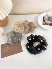 4Pcs Mesh Pearl Hair Scrunchies French Romantic Fabric Ties