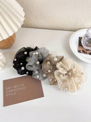 4Pcs Mesh Pearl Hair Scrunchies French Romantic Fabric Ties