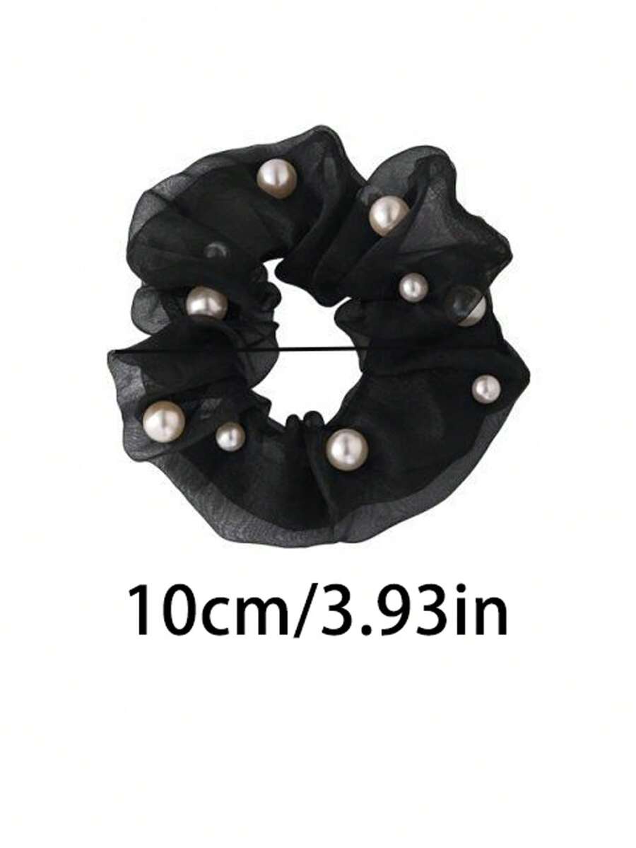 4Pcs Mesh Pearl Hair Scrunchies French Romantic Fabric Ties