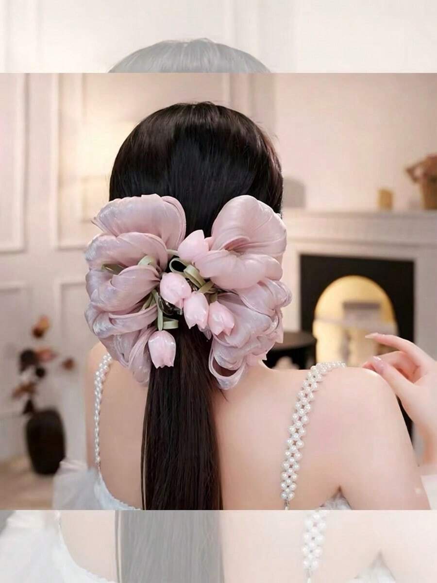 1pc Gorgeous Pink Tulip Flower Hair Claw Clip