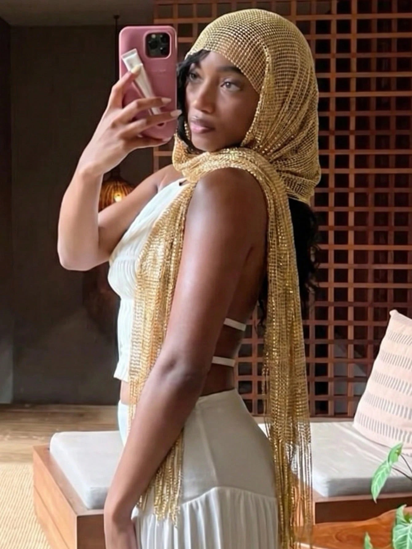 1pc Gold Glitter Tassel Scarf