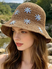 1pc Foldable Wide Brim Straw Bucket Hat
