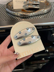 2pcs Street Style Blue Rhinestone Star Silver Hair Clips