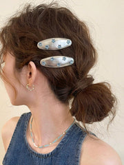 2pcs Street Style Blue Rhinestone Star Silver Hair Clips