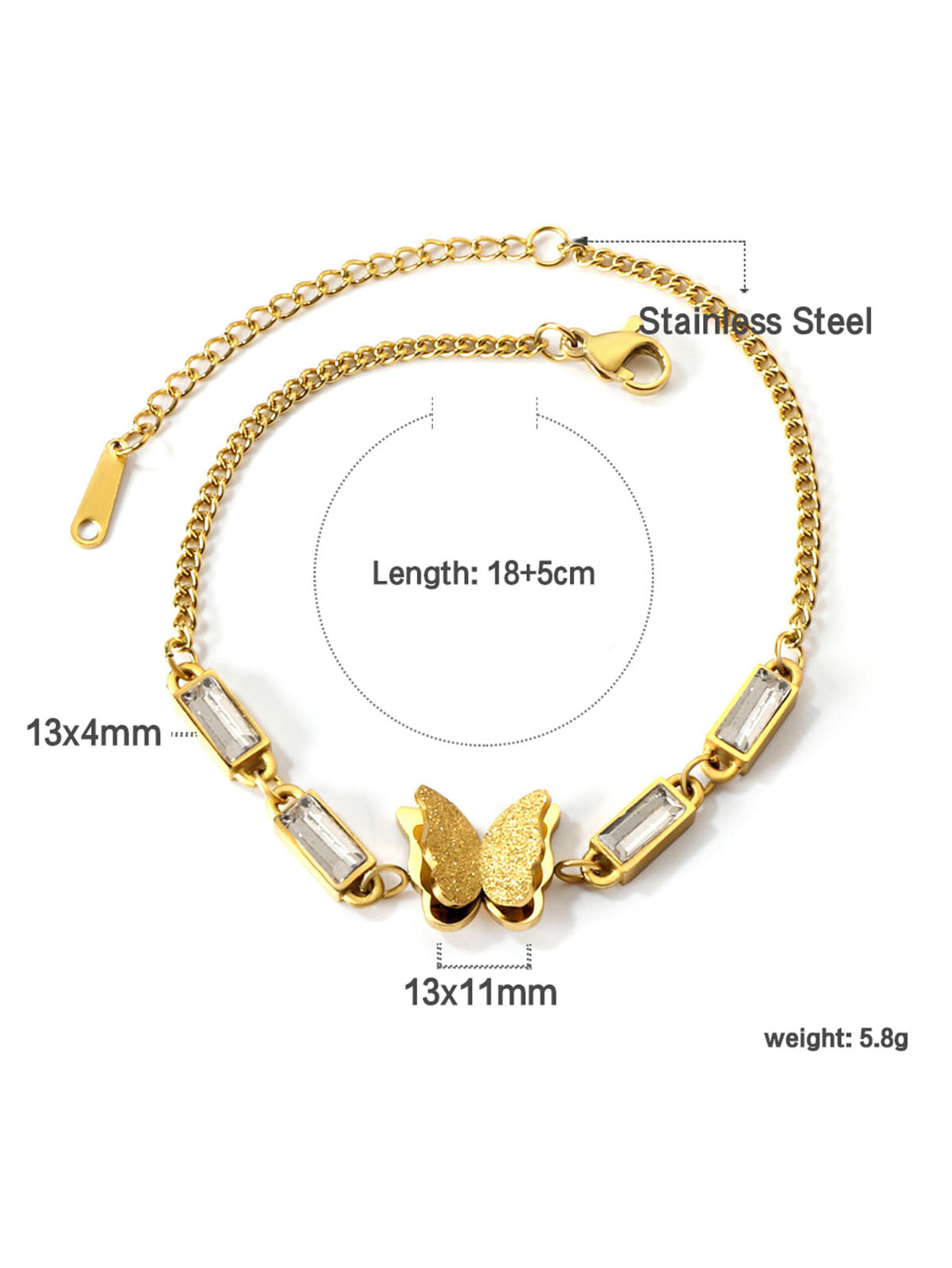 Butterfly Charm Rhinestone Decor Chain Bracelet