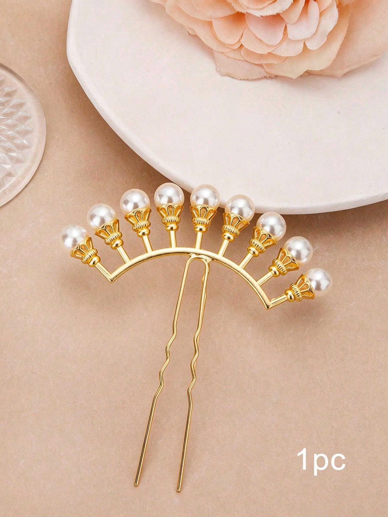 Vintage U-Shaped Pearl Hair Stick Ancient Style Floral Clip