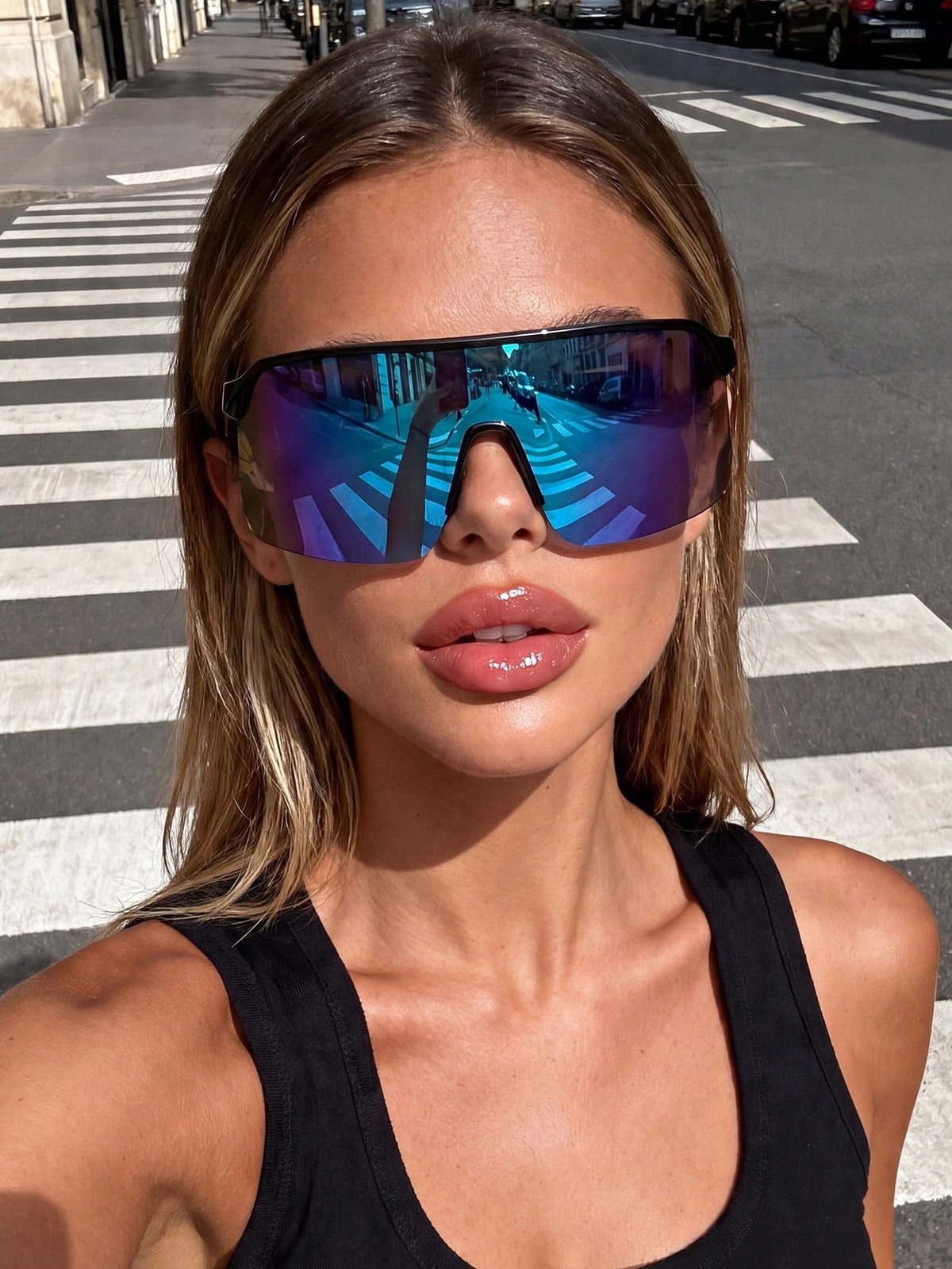 Oversized Iridescent Blue Lens Eyeglasses