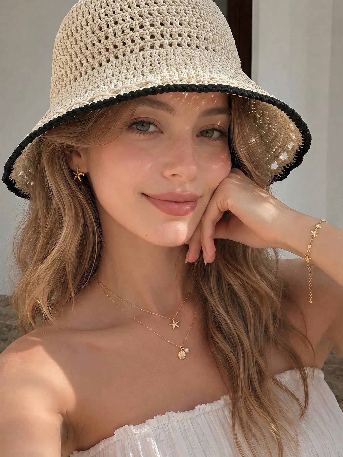 1pc Crochet Knitted Wide Brim Sun Breathable Summer Beach Hat