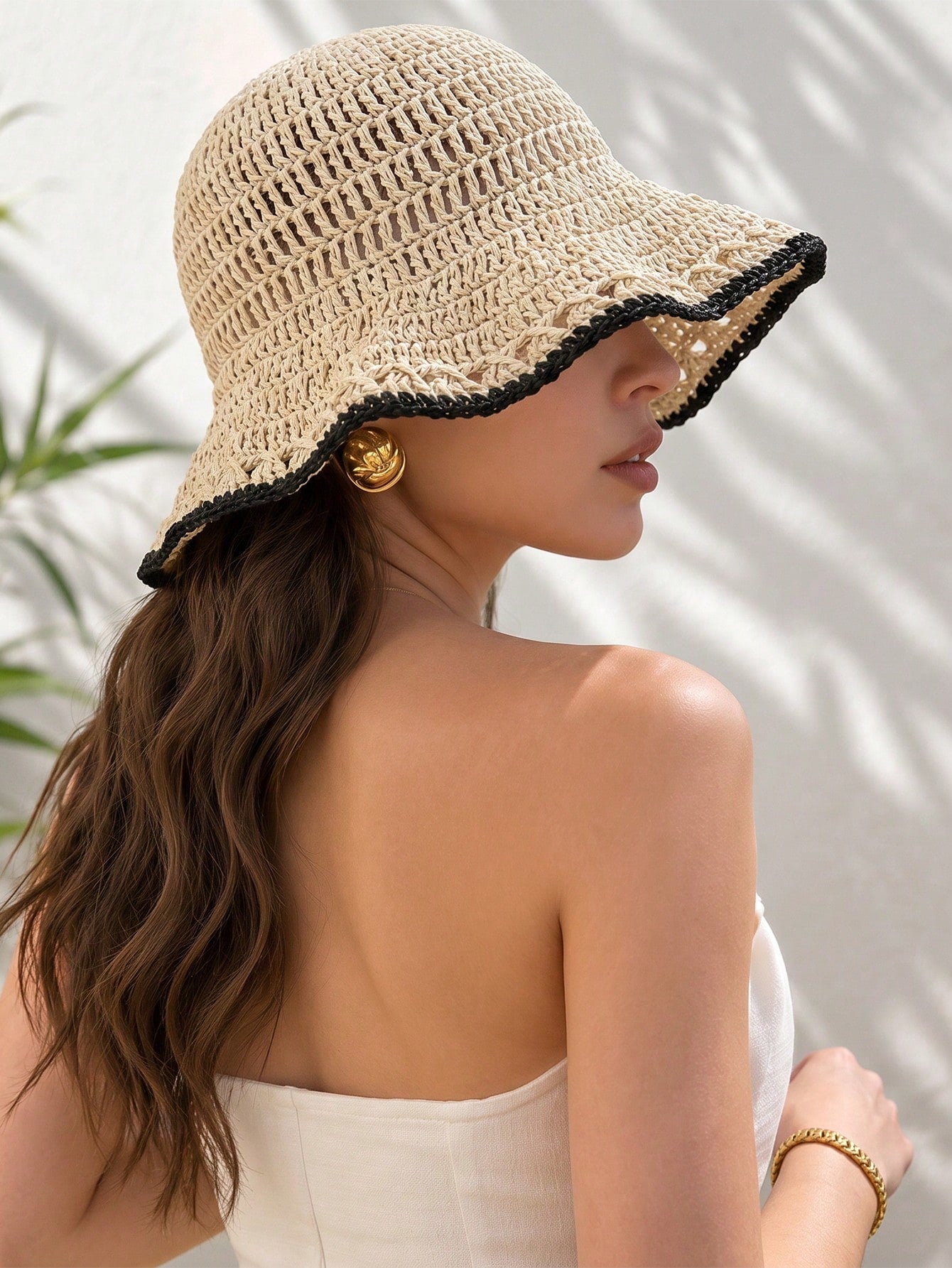 1pc Crochet Knitted Wide Brim Sun Breathable Summer Beach Hat