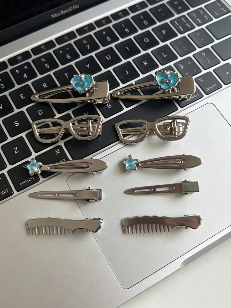 10PCS Cool-Tone Silver Metal Hair Clips Set - www.thetreasurebox.me
