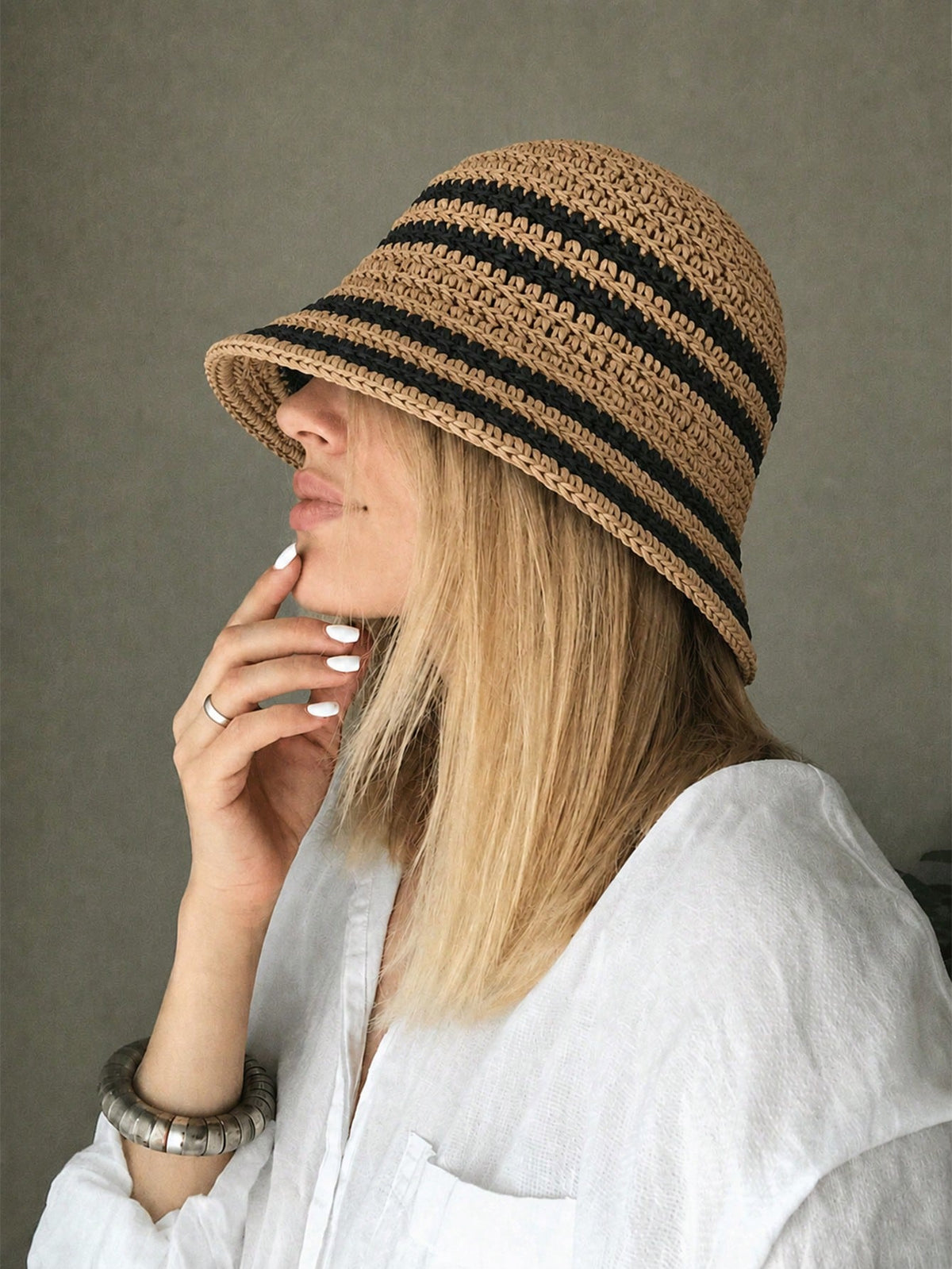 1PC Vintage Striped Crocheted Straw