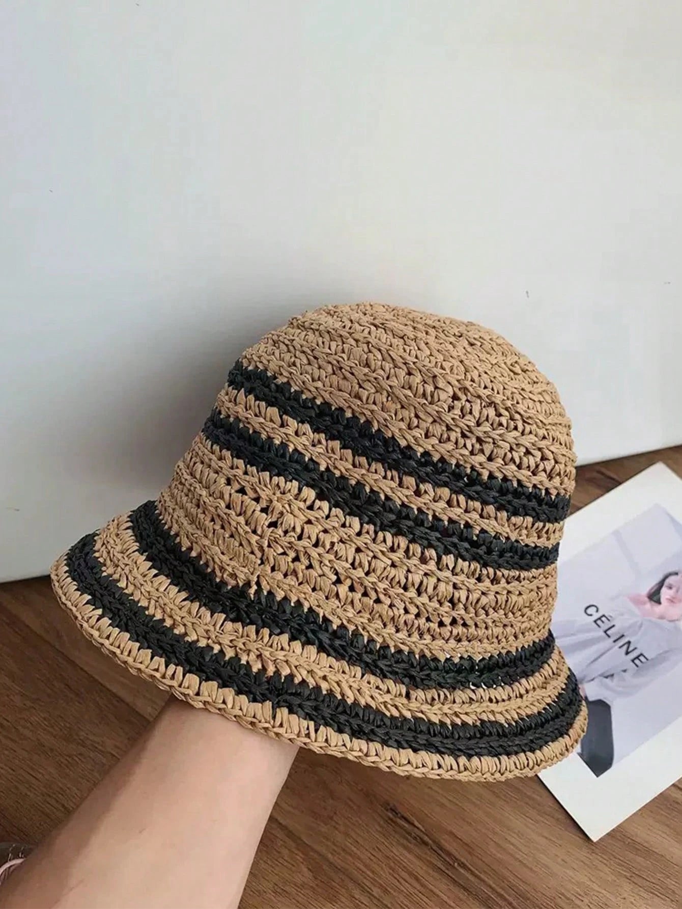 1PC Vintage Striped Crocheted Straw