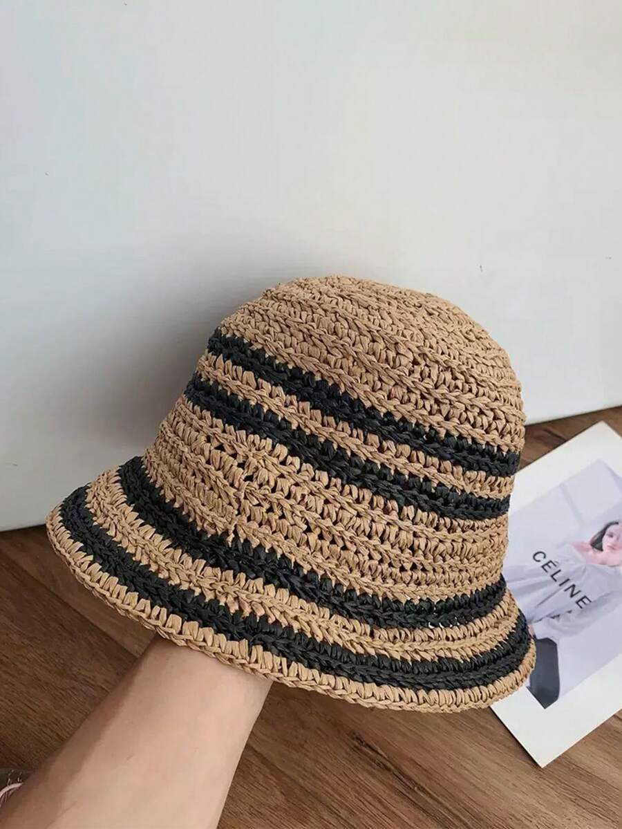 1PC Vintage Striped Crocheted Straw