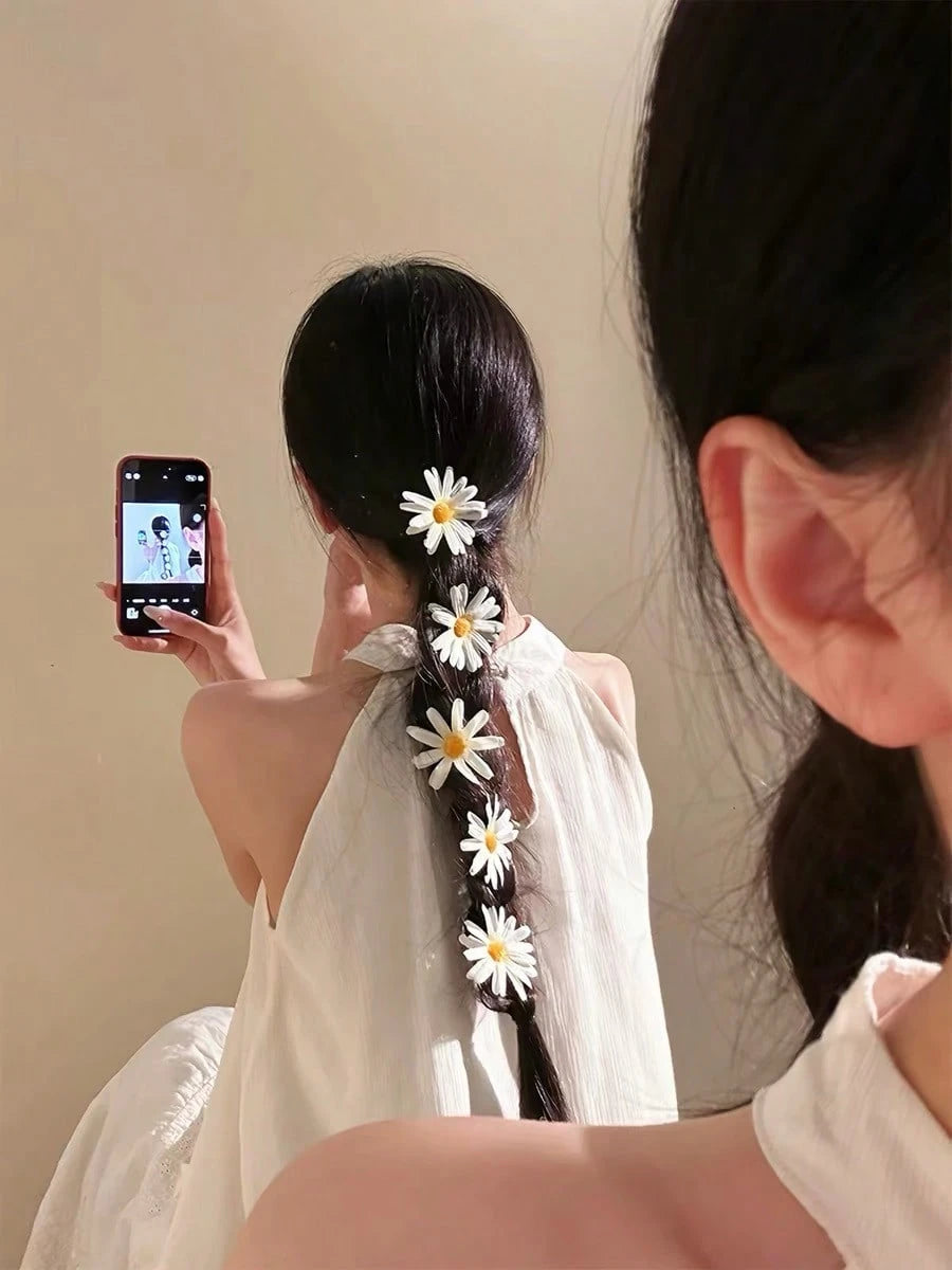 6pcs Mori Style Daisy Flower Hair Clips, Sweet Alligator Hair Clips - www.thetreasurebox.me