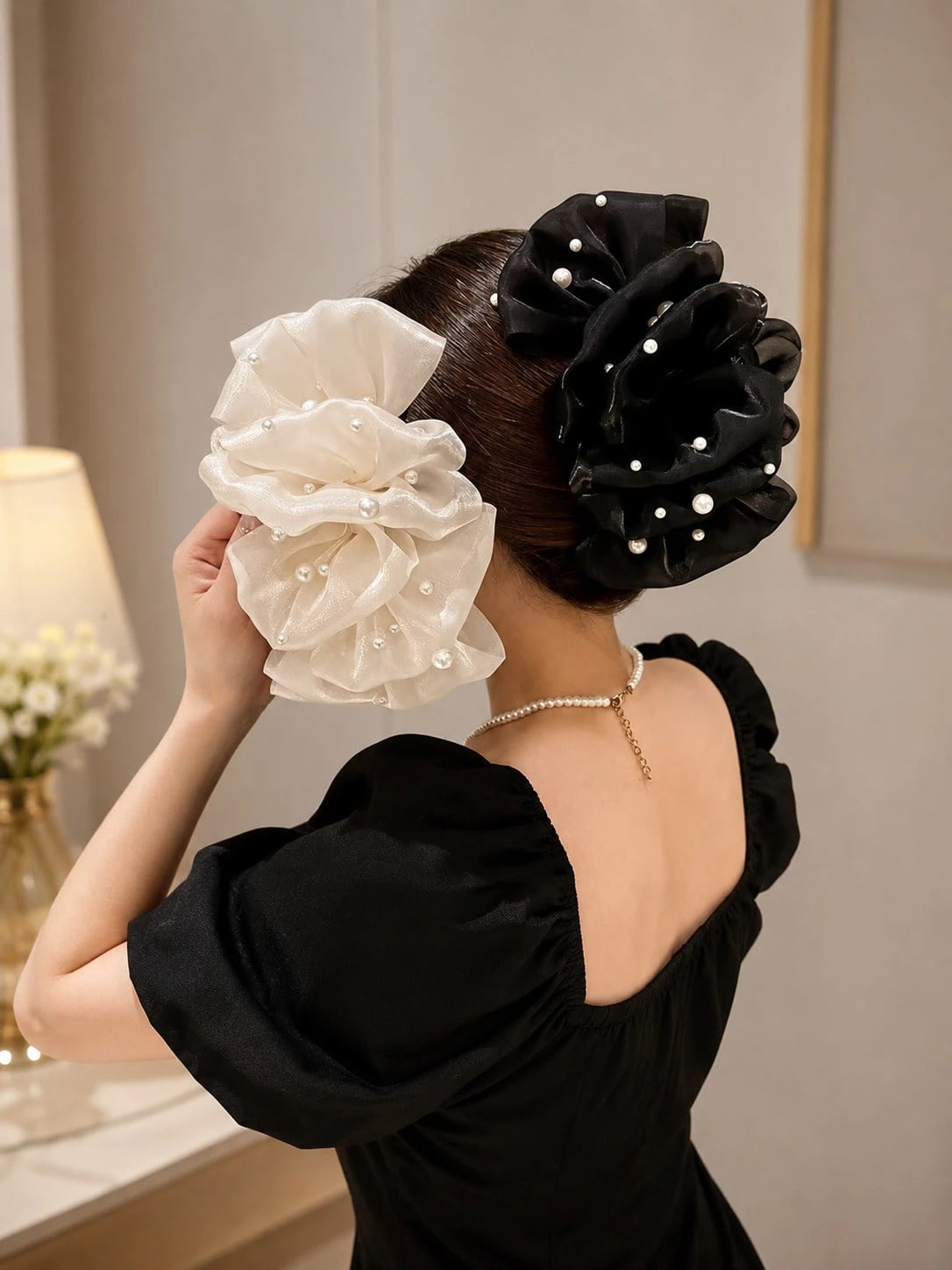 1pc Large Organza Pearl Hair Claw Clip
