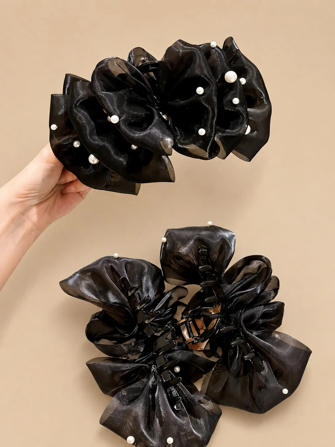 1pc Large Organza Pearl Hair Claw Clip