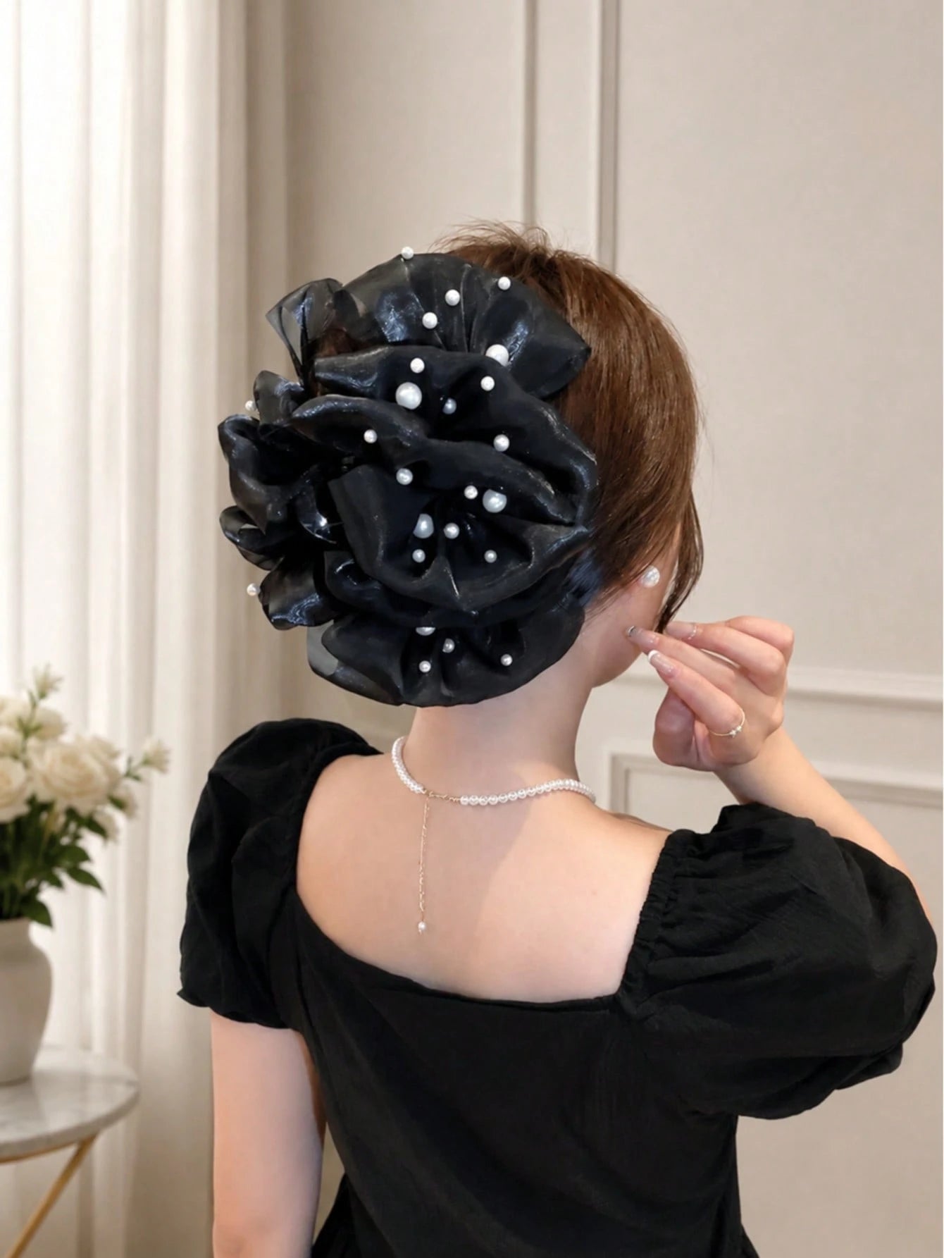 1pc Large Organza Pearl Hair Claw Clip