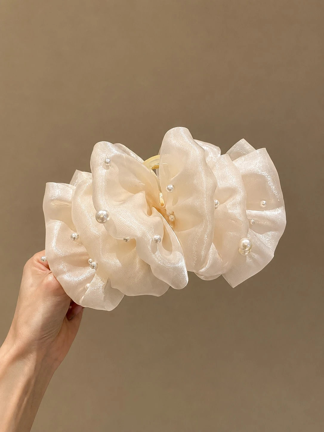 1pc Large Organza Pearl Hair Claw Clip