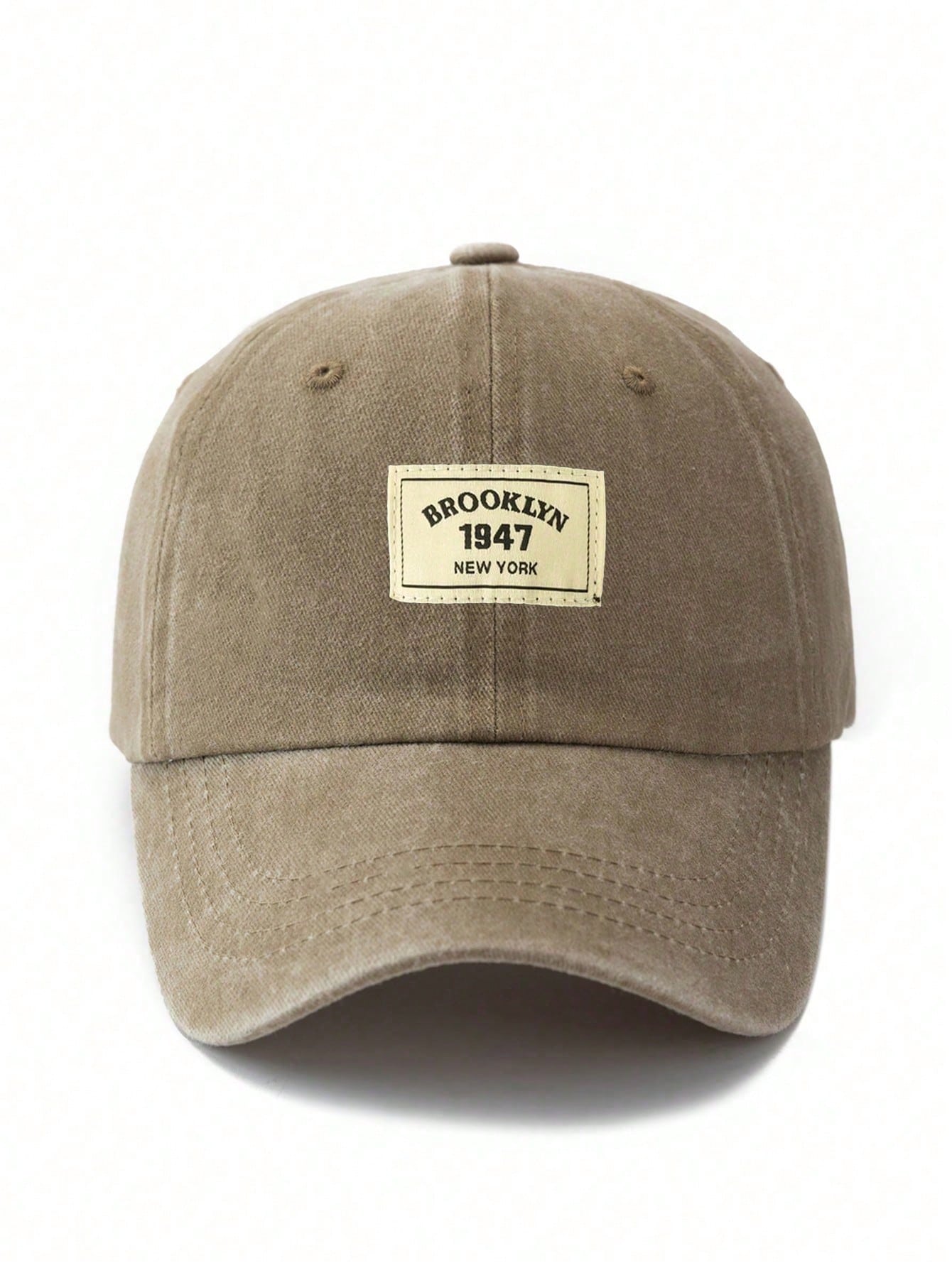 1pc Light Gray Fabric Label Outdoor Adjustable Washed Baseball Cap