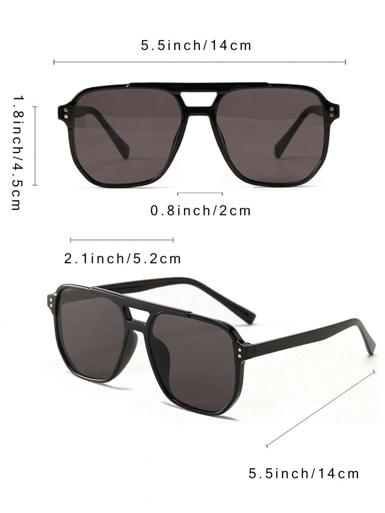 3pc Double Bridge Square Rivet Sunglasses Set