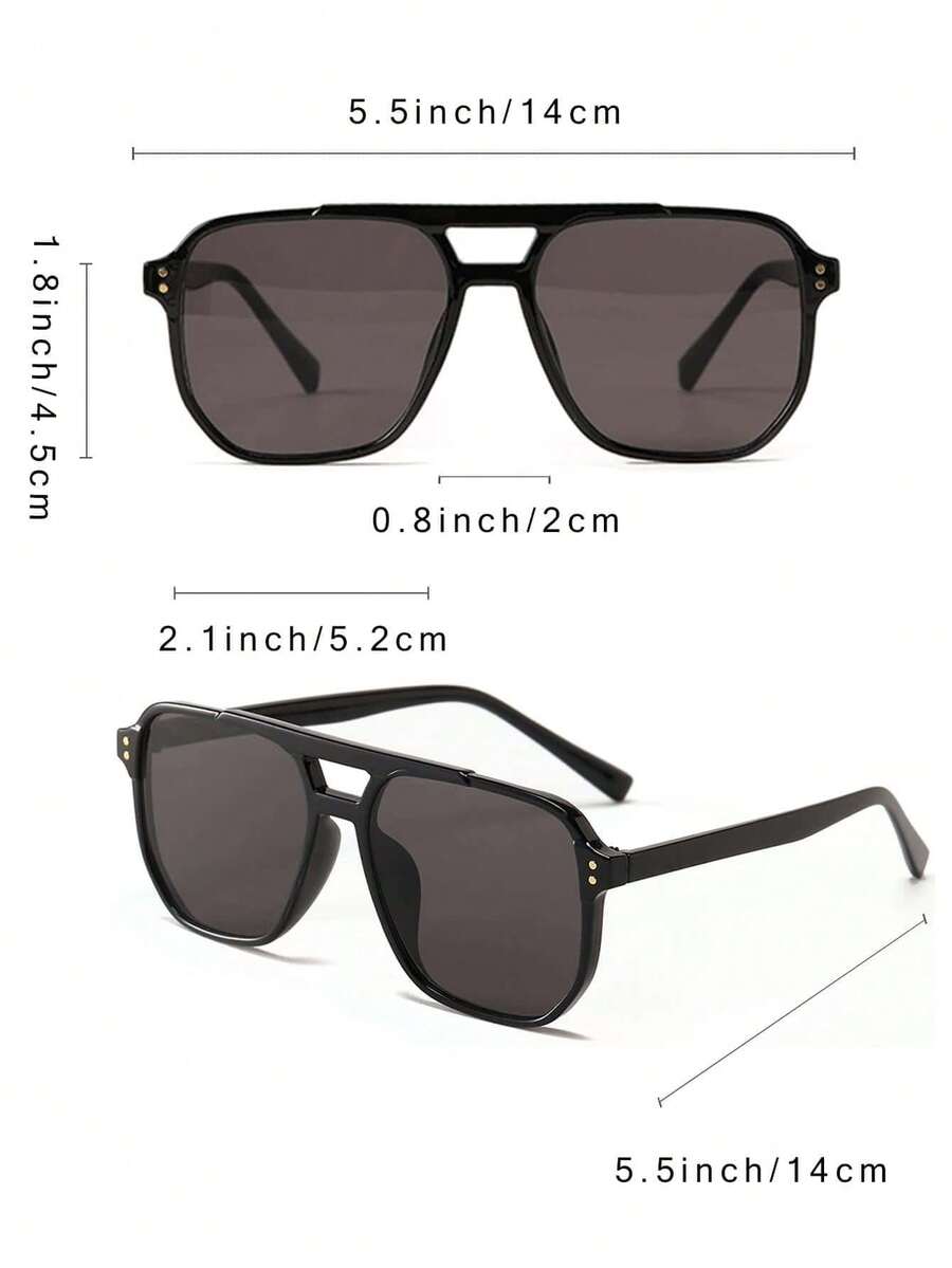 3pc Double Bridge Square Rivet Sunglasses Set