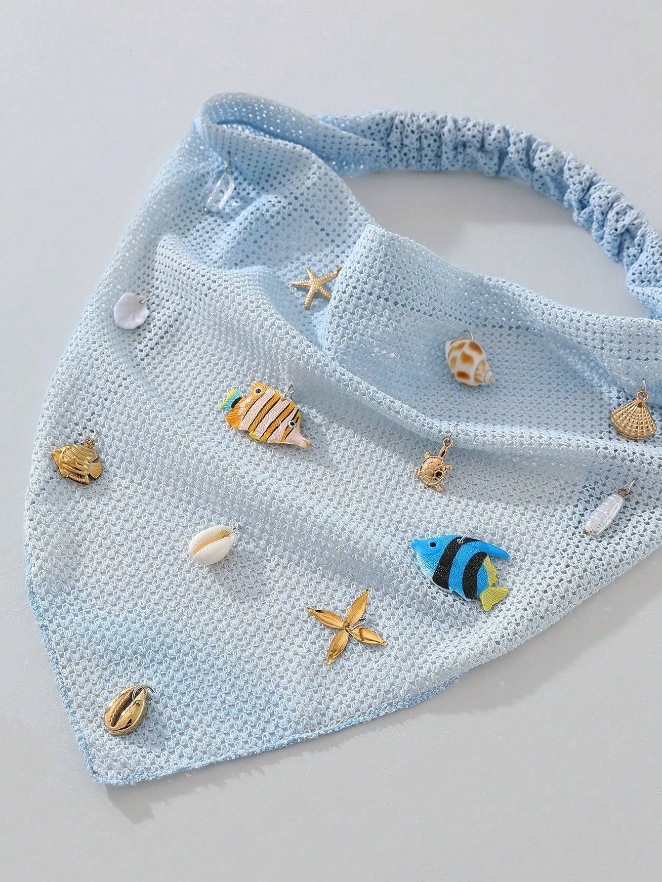 1pc Original Floral Pattern Embroidered Rolled Edge Starfish Seashell Scarf