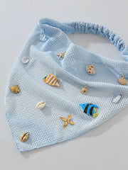 1pc Original Floral Pattern Embroidered Rolled Edge Starfish Seashell Scarf
