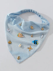 1pc Original Floral Pattern Embroidered Rolled Edge Starfish Seashell Scarf