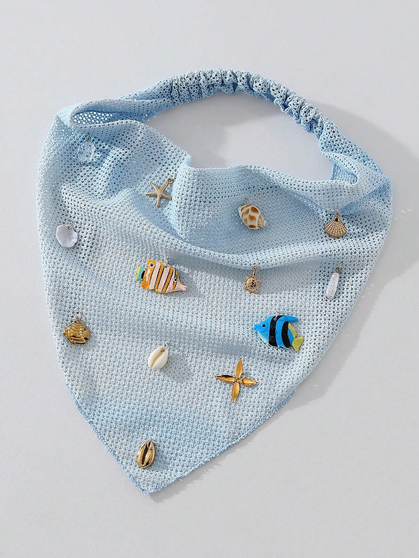 1pc Original Floral Pattern Embroidered Rolled Edge Starfish Seashell Scarf