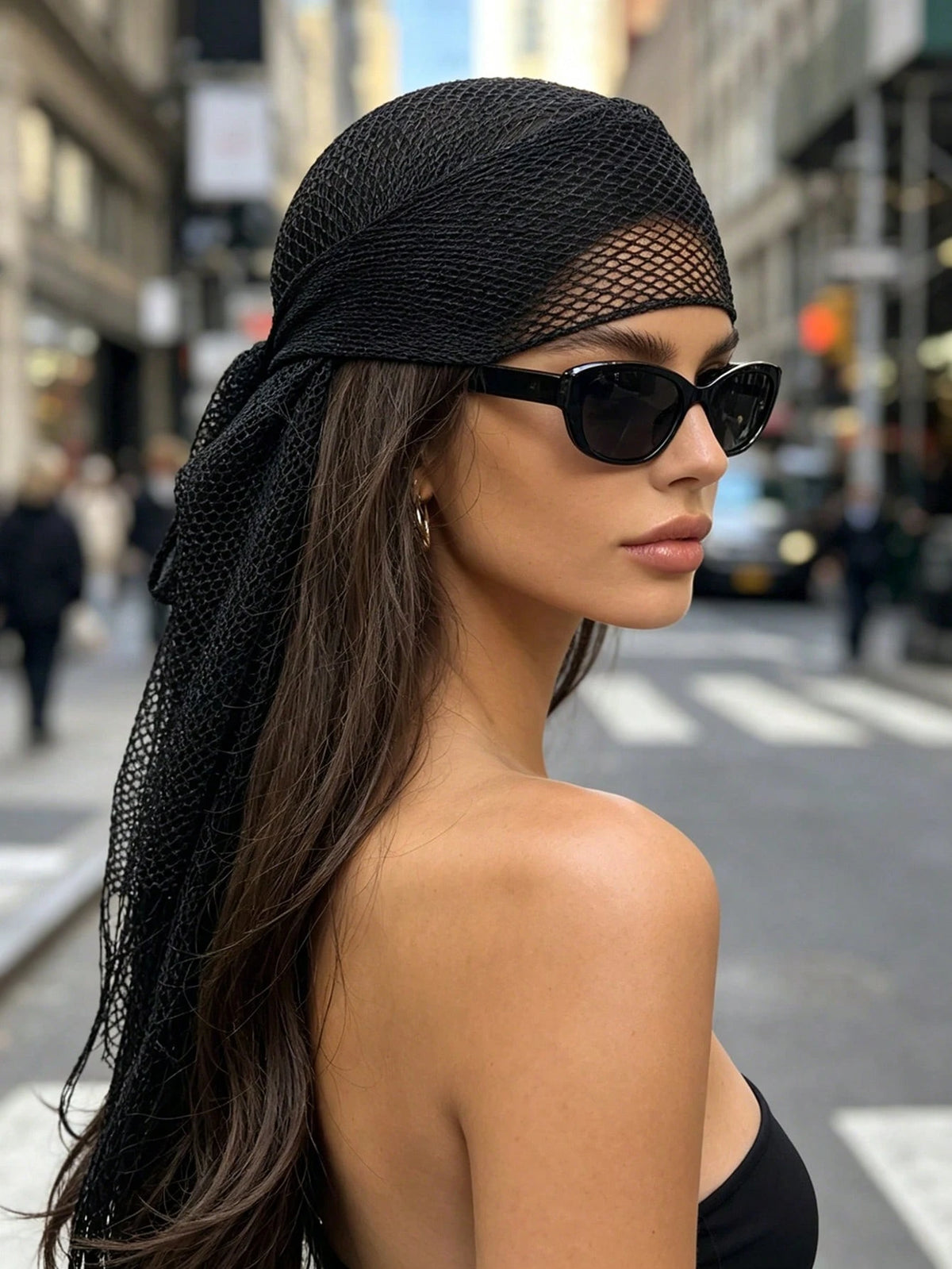 1pc French Vintage Hollow Mesh Headscarf