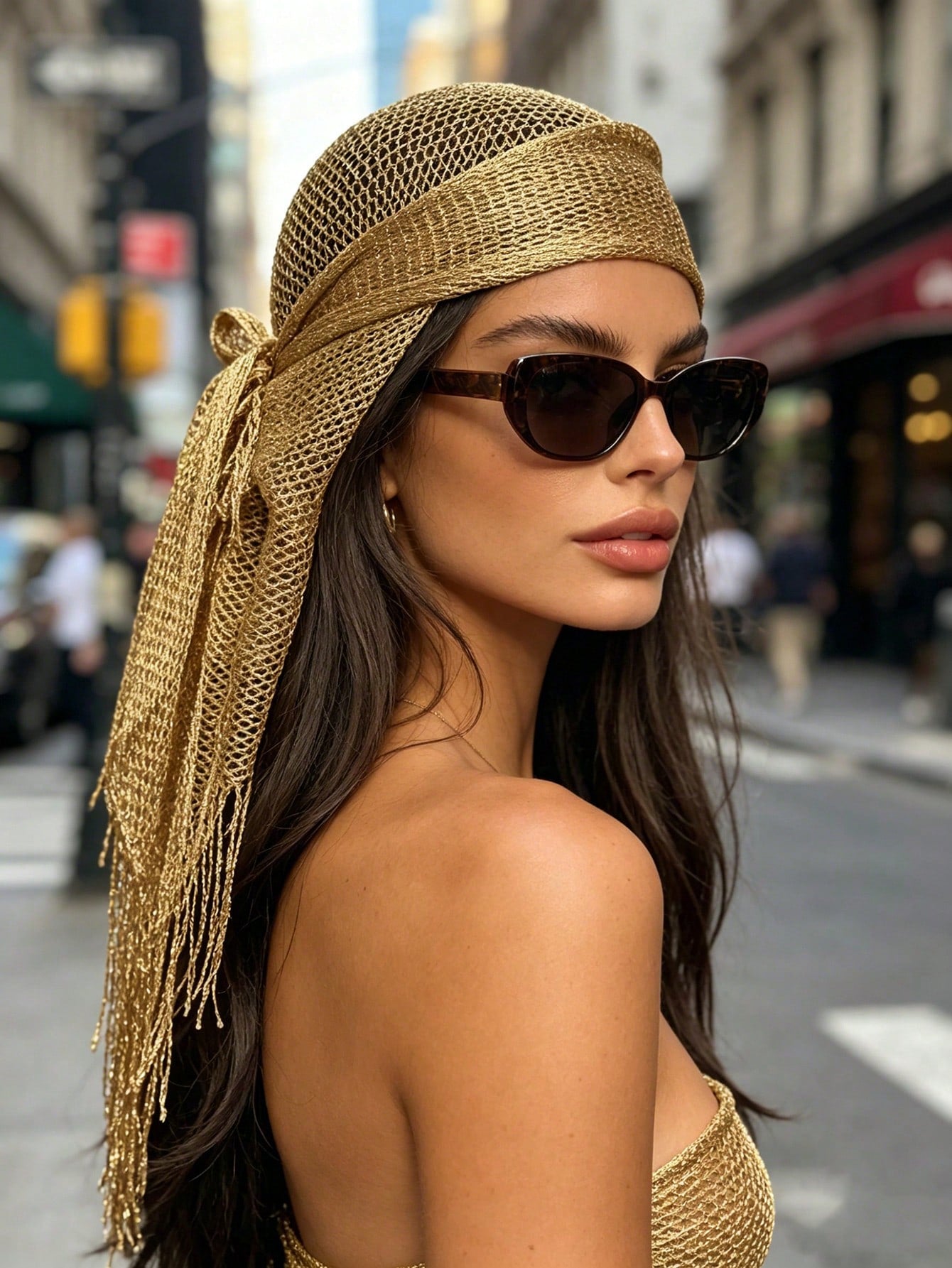 1pc French Vintage Hollow Mesh Headscarf