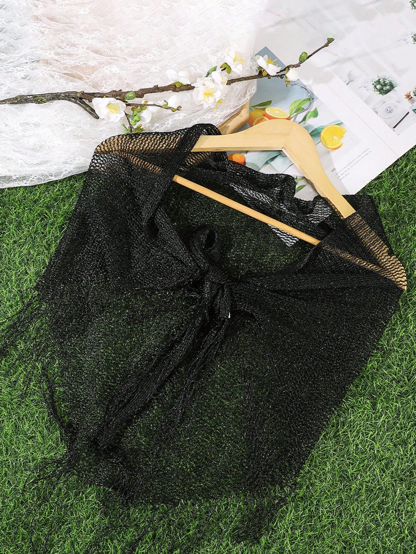 1pc French Vintage Hollow Mesh Headscarf