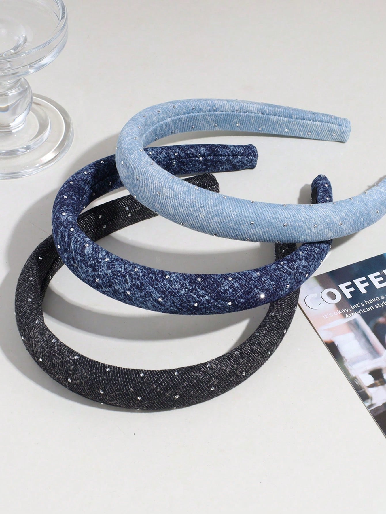 3pcs Elegant Denim Rhinestone Headbands Suitable For Daily Wear Hairband - www.thetreasurebox.me