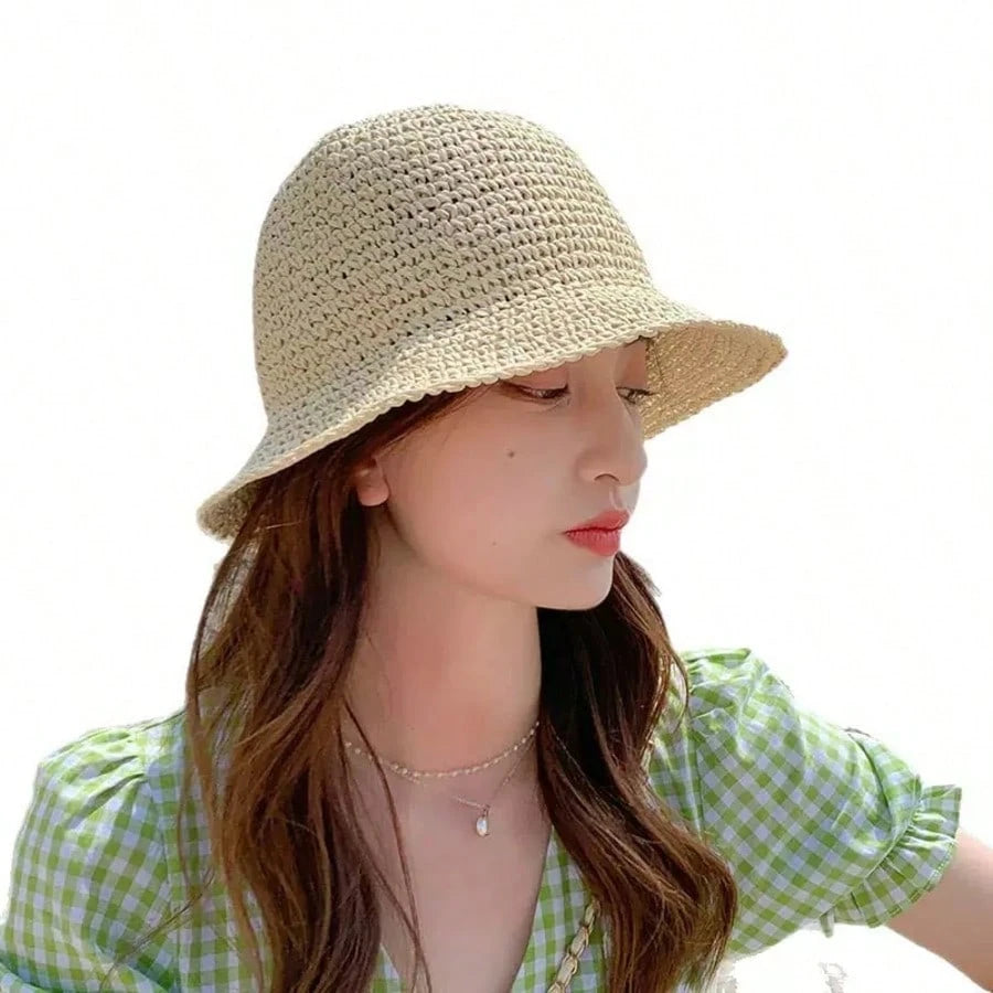 1pc Summer Straw Hat Wide Brim Beach Hat