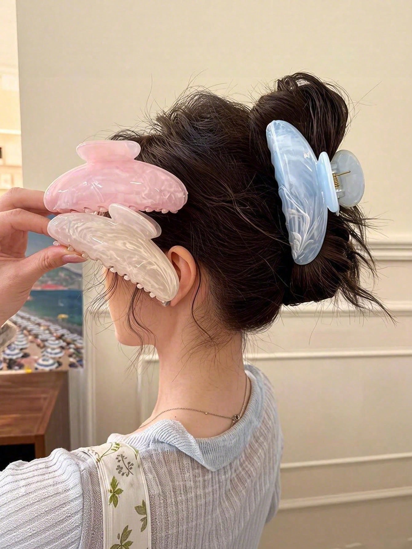 3Pcs Oval Marble Claw Clips