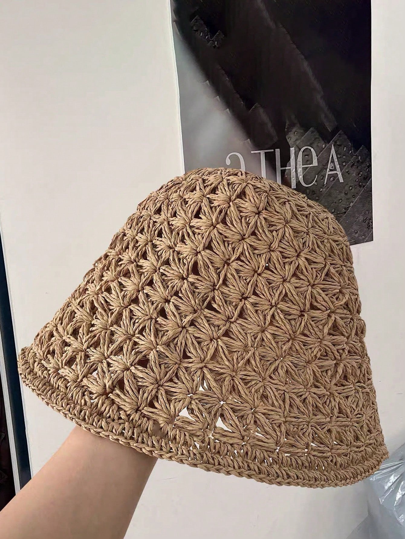 1PC Hollow Crochet Straw Bucket Hat