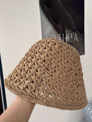 1PC Hollow Crochet Straw Bucket Hat