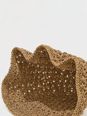 1PC Hollow Crochet Straw Bucket Hat