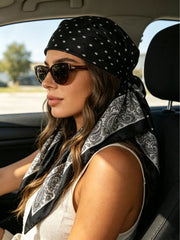 1pc Black Small Polka Dot Paisley Print Square Scarf
