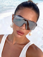 Oversized Fashion Silver Mirrored Sports Glasses