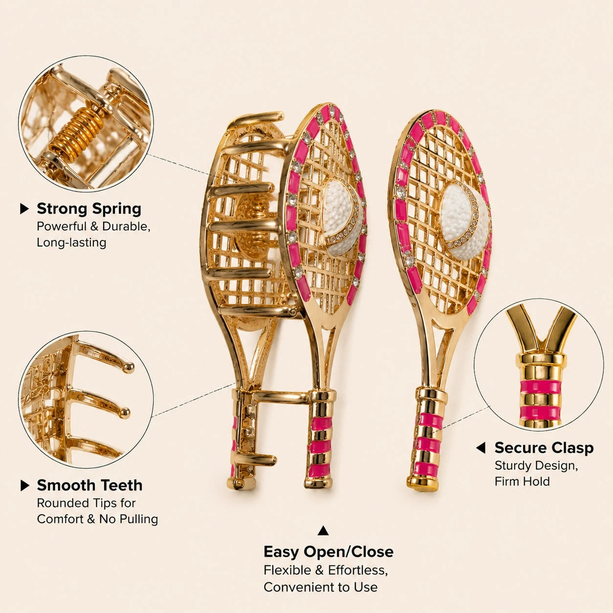 1PC New Creative Tennis Racket Shaped Metal Women's Hair Claw - www.thetreasurebox.me