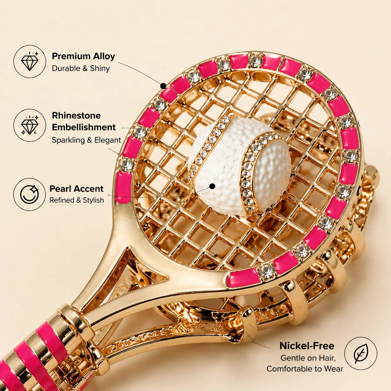 1PC New Creative Tennis Racket Shaped Metal Women's Hair Claw - www.thetreasurebox.me