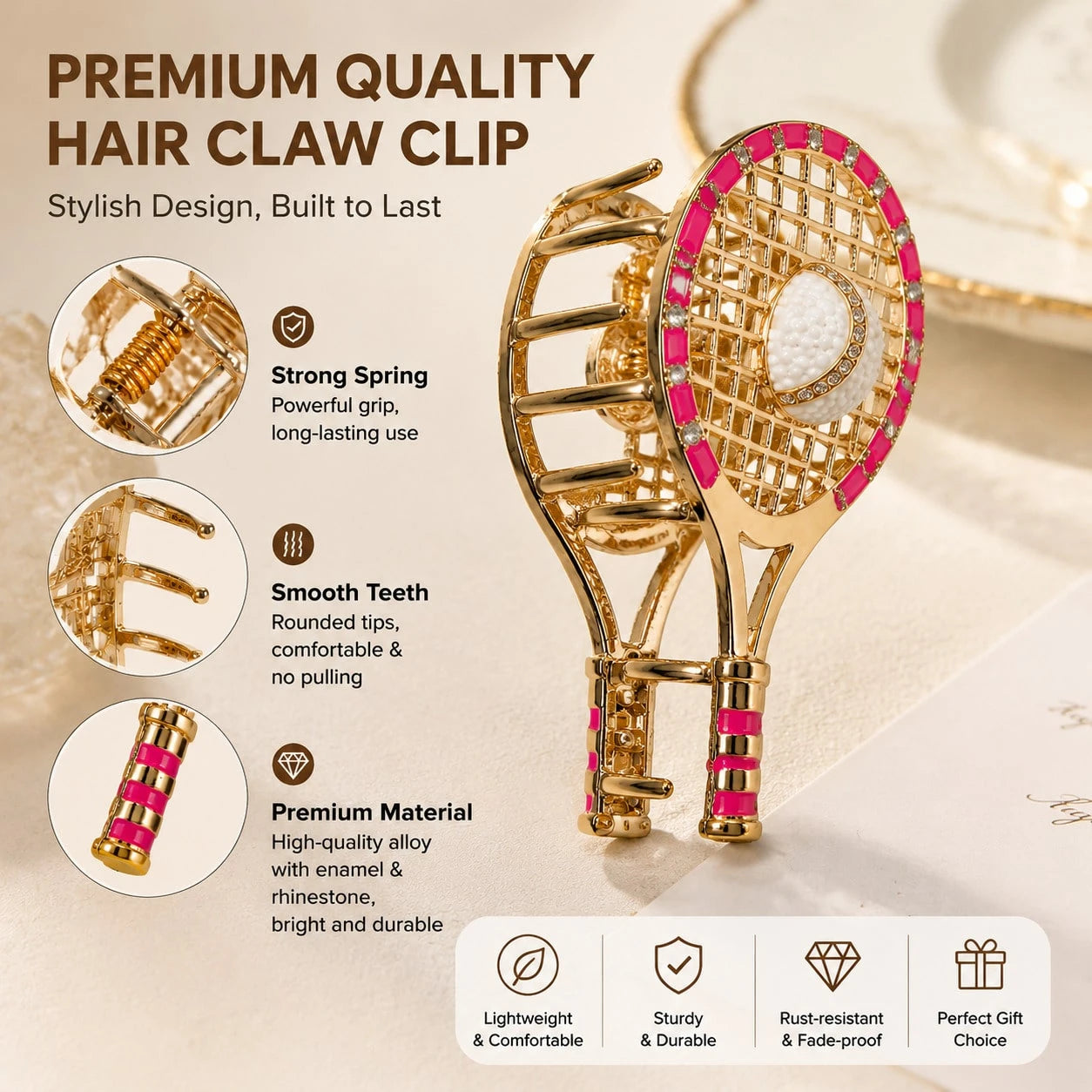1PC New Creative Tennis Racket Shaped Metal Women's Hair Claw - www.thetreasurebox.me
