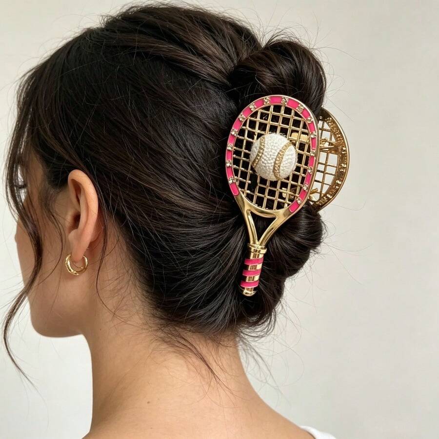 1PC New Creative Tennis Racket Shaped Metal Women's Hair Claw - www.thetreasurebox.me