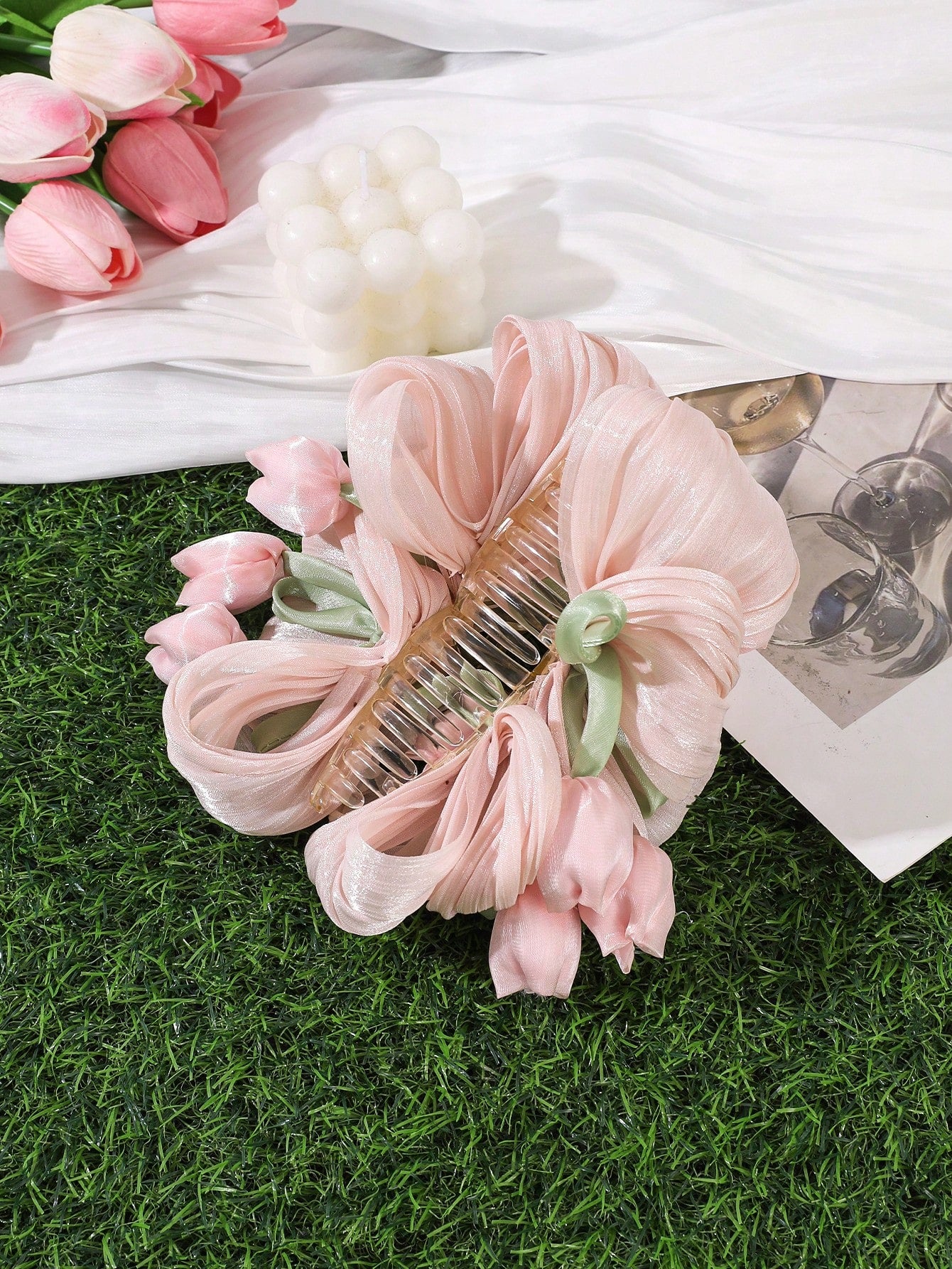 Oversized Bubble Gauze Tulip Flower Hair Claw Clip
